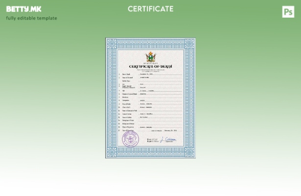 Модерен стил на Зимбабве шаблон за шаблон за PSD сертификат за смрт